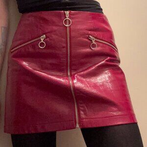 Red Pleather Zip-Up Mini-Skirt